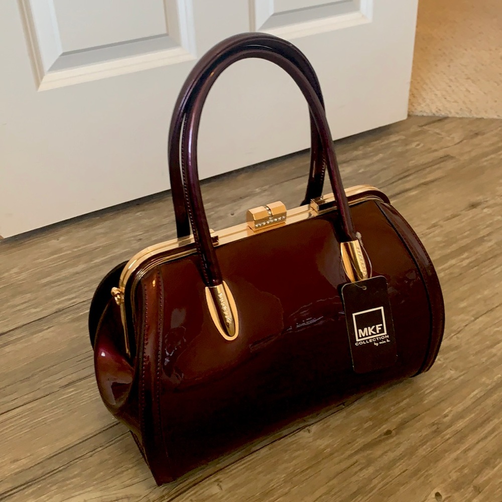 MKF Collection - Large Purse - Platent Style - Gold & Plum/Dark Purple